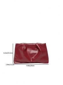 新款春夏时尚纯色手拿包，褶皱云形小包，纯色休闲信封包，化妆包，旅行配件包，内衬包，洗漱包，储物包 - 酒紅色 - 查看 3