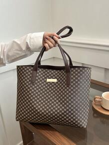 2025 春季女士时尚格子印花手提包大容量单肩包女士休闲通勤手提包