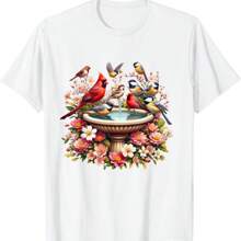 Cardinal & Chickadee Birds Spring Flowers T-Shirt