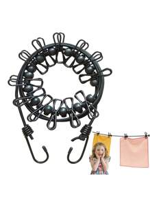 1 Pack Portable Clothesline With 12 Clothespins, Adjustable Elastic Travel Camping Clothesline, Windproof Travel Elastic Retractable Bungee Clothesline For Backyard, Resort Hotel, Balcony Clothes Drying