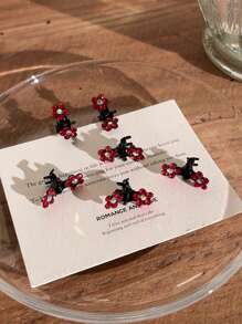 6 件装闪光水钻花朵抓夹迷你发夹碎发刘海夹发卡春季新款发饰