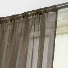 Set Of Two (2) Sheer Window Curtains Panels With Rod Pocket Drape Set Multiple Lengths (63", 84", 95", 108", 120" L) Solid Colors - Brown - View 2