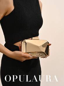 OpulAura Glitter Metal Mini Box Banquet Clutch Charming, Elegant And Luxurious Evening Dress Matching Bag High-End Geometric Box Dinner Bag Women's Clutch For Evening Use Suitable For Formal Parties/Dances/Fashion Cocktail Parties/School Opening Parties/Weddings/Dates And Other Occasions Delivery Chain Can Be Carried Crossbody Or On Shoulder, Prom Bag For Party, Clutch Bag For Wedding