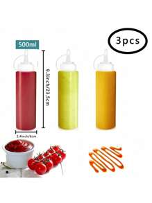 Juego de 3 botellas exprimibles de silicona para salsas - Sin PVC, fácil de dispensar salsas, condimentos, jarabes - Perfecto para cocinas, parrillas, picnics, camping