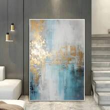 1 件，帆布挂画，带框装饰画，海报，墙面艺术，白色蓝色金色点缀墙面装饰，抽象帆布墙面艺术，现代纹理印刷画，适用于客厅和卧室装饰 - 彩色 - 查看 2