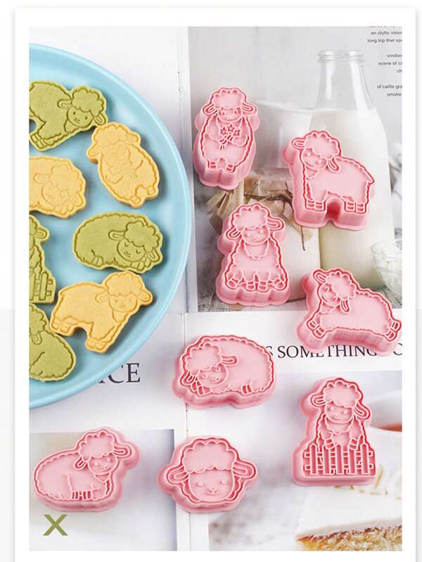 Holiday Party Cute Sheep Cookie Cutter 3D Plastic Cartoon Cookies & Cake Embossed Baking Mold For Buns And Watermelons