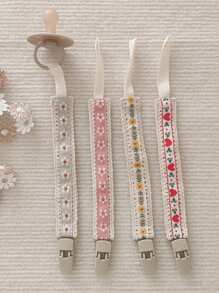 2 件/1 件套蕾丝花朵复古图案可爱婴儿奶嘴夹、缝制出牙玩具、塑料奶嘴夹链