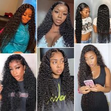 BINF Water Wave Human Hair Bundles 28 30 32 40 Inch Unprocessed Water Deep Curly Bundles Human Hair Natural Color Deep Curly Remy Hair - Natural Black - 查看 11