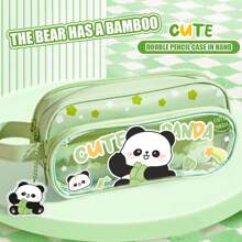 1 Large-Capacity Pencil Case, Cute Cartoon, Three-Layer Canvas Stationery Box For Students, High Appearance Level, Dirt-Resistant Pencil Case, Transparent Visible Hand-Held Stationery Bag, Washable Storage Bag,Pencil Pouch,School Bag, School Supplies,Back To School