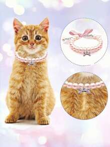 1 Piece Pink Dog And Cat Pearl Collar Necklace With Rhinestone Bone, Exquisite Cat Wedding Collar Jewelry, …Suitable For Girls Cat Puppy Accessories