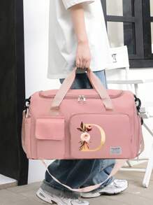 Oxford Cloth Material, Fashionable Style, Wet & Dry Separate, Adjustable Shoulder Strap, Multi-Pocket Storage, Large Capacity Multifunctional Black Travel Bag, Handbag, Crossbody Bag, Shoulder Bag, Separate Space For Storing Shoes, Suitable For Vacation, Travel, Fitness, Exercise, College Bag For School School Accessories School Stuff - Pink - View 12