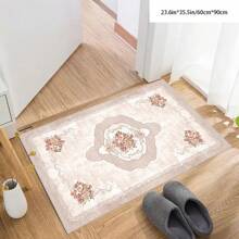 [5mm Thickness Crystal Velvet Flocked Bottom] 1pc Geometric Floral Pattern Carpet - Waterproof, Anti-Slip, Absorbent, Machine Washable, Soft Comfortable Mat, Suitable For Kitchen, Living Room, Bedroom, Hallway, Bathroom, Laundry Room - Easy To Clean, Carpet For Home Decor