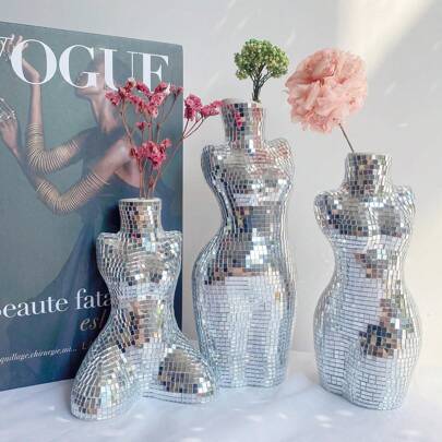 Bình hoa gốm thủ công màu bạc hình quả cầu disco, bình hoa trang trí độc đáo hình disco dùng để cắm hoa và cây cảnh, trang trí nhà theo phong cách Boho, nhiều kích cỡ, quà tặng sinh nhật, tốt nghiệp, trang trí nhà cửa, trang trí phòng, bình thủy tinh.