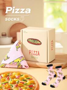 1 par de calcetines de tripulación con diseño único de pizza, cómodos y transpirables, regalos divertidos y creativos para el Día de San Valentín, Pascua, Día de la Madre, fiestas, parejas, cumpleaños, todo el año