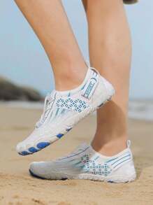 Damen Rosa Laufband Sneaker, rutschfeste leichte Sportschuhe, atmungsaktive dehnbare Stoffschuhe mit Kordel & Klettverschluss, sportliches Design für Indoor Fitness, Outdoor Aktivitäten & Wassersport - Weiss - Übersicht 6