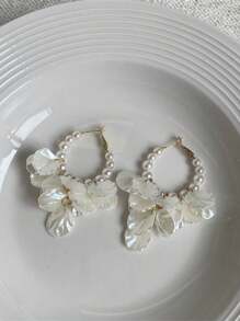 1 par de pendientes elegantes vintage con metal, perla, concha acrílica y borlas, pendientes personalizados elegantes para mujeres, regalo para boda, fiesta, cumpleaños, aniversario