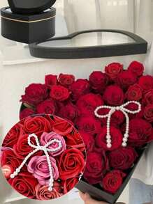 1 pieza - Decoración de lazo de perlas falsas, cadena de cuentas para suministros de fiesta, accesorios para arreglos florales de rosas de floristería, decoración de envoltura floral DIY para fiestas y eventos festivos. Conjunto de decoración romántica adecuada para cumpleaños, aniversarios, bodas, decoración de otoño y decoraciones de fiestas del Día de San Valentín