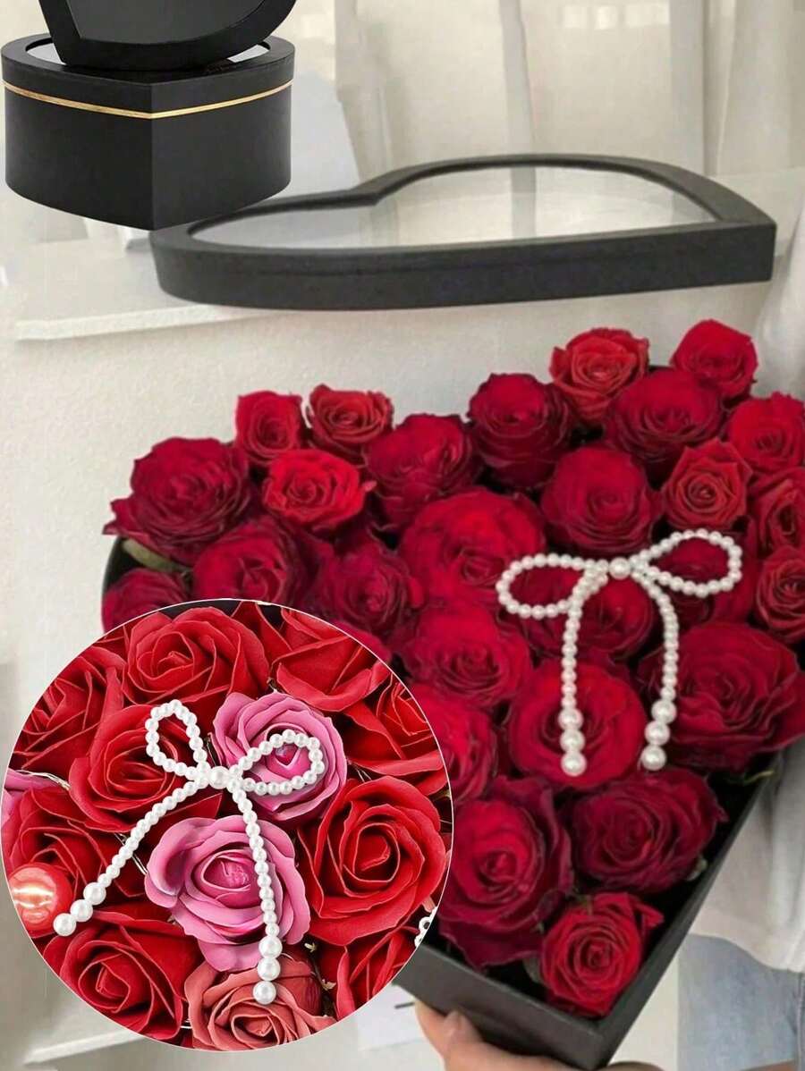 1 pieza - Decoración de lazo de perlas falsas, cadena de cuentas para suministros de fiesta, accesorios para arreglos florales de rosas de floristería, decoración de envoltura floral DIY para fiestas y eventos festivos. Conjunto de decoración romántica adecuada para cumpleaños, aniversarios, bodas, decoración de otoño y decoraciones de fiestas del Día de San Valentín
