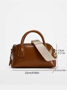 新款女士单肩包，PU皮革，时尚斜挎包，可调节肩带，女士邮差包 - 棕色 - 查看 7