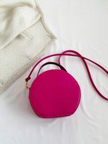 Women Mini Small Round Bag Crocodile Handbag Retro Crossbody Bag - Hot Pink - View 8