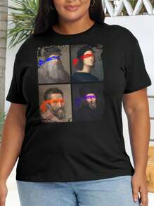 Classic Turtle (Grunge Edge) Renaissance Da Vinci Donatello Oversize Women T-Shirt For Ladies (Large) - Black - View 1