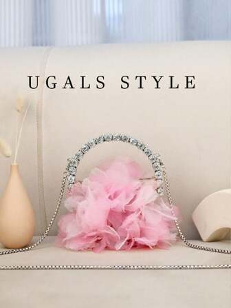 褶皱云斜挎包女士晚宴手包花朵丝绸褶皱包新娘婚礼钱包派对舞会闪闪发光水钻手提包﻿