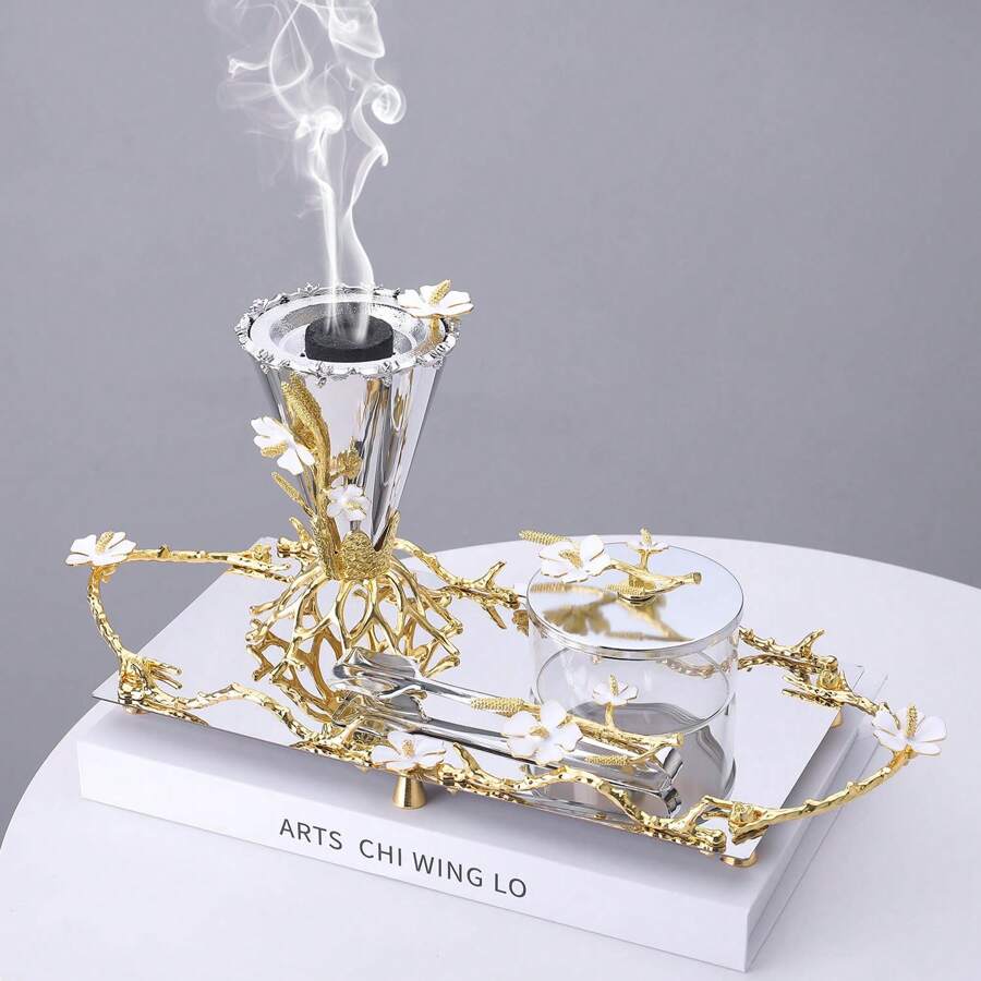 豪华合金香薰机套装：托盘、夹子、燃烧器、香料罐