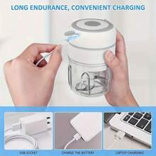 1 pieza Procesador de alimentos eléctrico inalámbrico multifuncional de 250ML, con anillo de silicona, antideslizante, de buena textura y calidad, conveniente. Procesador de alimentos para el hogar, asistente de cocina, adecuado para la preparación de alimentos para bebés y el picado de ingredientes de cocina, de tamaño mini