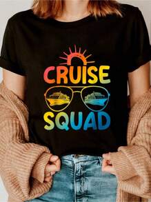 Cruise Funny Cruise Ship Vacation Cruise Trip T-Shirt Casual Short Sleeve Round Neck Tops Printed T-Shirt, Short-Sleeved Crew Neck Casual Top, Suitable For All Seasons, Women's Wear- Comfortable, Relaxed Fit, Printed Graphic Tee For  Sport Lovers