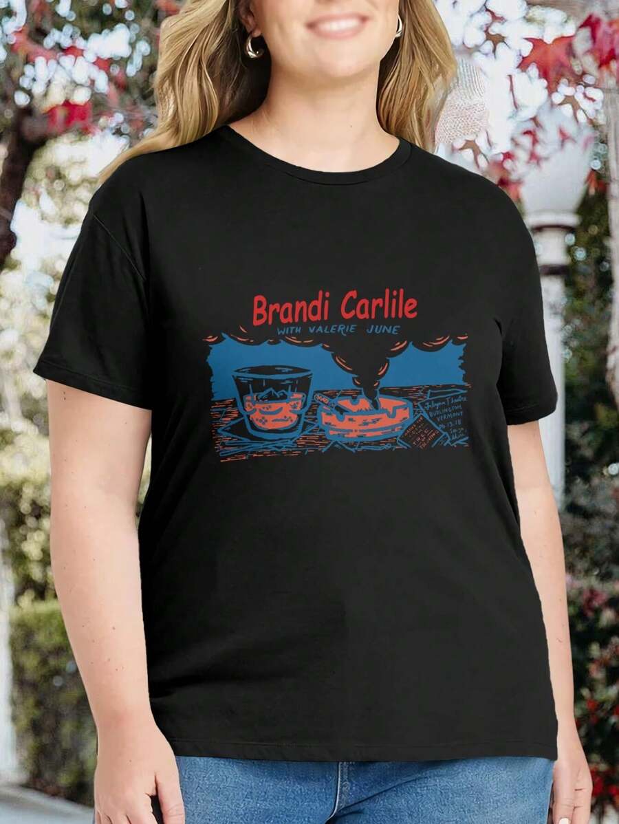 Brandi Carlile Vintage Oversize Women T-Shirt Dreampop Indiepop IndiRock Artist Band Big Size Women's Tee For Women Plus Sizes - Black - View 1