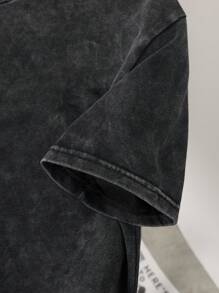 Shwiy Men's Washed Black Short Sleeve T-Shirt, Minimalist Dystopian Style Suitable For Daily, School, Casual Wear, Emo, 2000s Style - Black - View 6