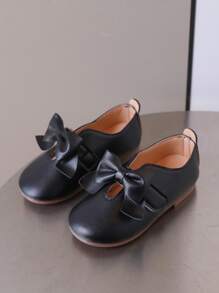 1 Pair Girls Cute Bow Decor Hook And Loop Comfortable Flat Shoes, Suitable For All Seasons - Black - View 2