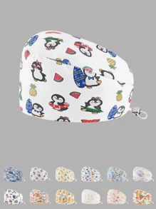 1 pieza Visera de sol de mujer de poliéster con estampado de frutas, flores y animales, ajustable, adecuada para médicos, enfermeras, amas de casa y talla grande, práctica para ser antibacteriana y antipolvo, apta para todo el año