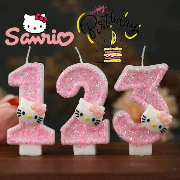 Sanrio Bougie numéro d'anniversaire hello kitty Sanrio, bougie numéro de chat, décoration de gâteau d'anniversaire, bougie de fête d'anniversaire