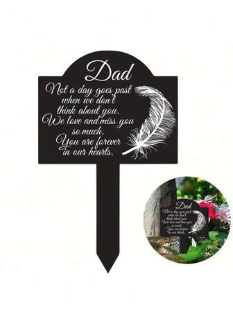 (Dad)1pc Memorial Gifts For Loss Of Father Grave Markers Memorial Remembrance Plaque Stake Acrylic Grave Marker For Cemetery Waterproof Black Memorial Garden Stake Sympathy Feathers Grave Stake Grave Decorations Outdoors Yard Grave Waterproof Cemetery Decoration