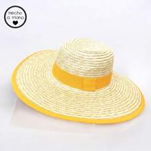 Solid Color & Contrast Color Bohemian Casual Elegant Handmade UV Protection Paper Sun Hats, For Spring, Summer, Autumn