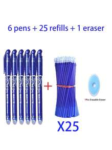 20/100 支可擦中性笔替换杆套装可擦笔可水洗手柄 0.5 毫米蓝黑色墨水办公学校文具书写