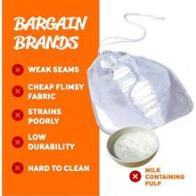 Ellie's Best Pro Quality Nut Milk Bag - Big 12"X12" Commercial Grade - Reusable Almond Milk Bag & All Purpose Strainer – Fine Mesh Nylon Cheesecloth & Cold Brew Coffee Filter - Free Recipes & Videos - 1 - View 5