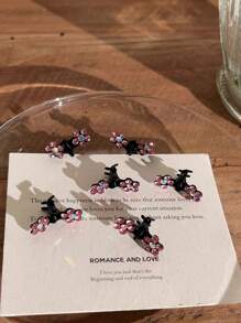 6 件装闪光水钻花朵抓夹迷你发夹碎发刘海夹发卡春季新款发饰