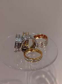 FRIFUL 1/2 piezas Anillos de acero inoxidable con 1/2 filas de circonita cúbica en color dorado, diseño minimalista para mujeres, adecuados para uso diario - Plateado - Ver 4