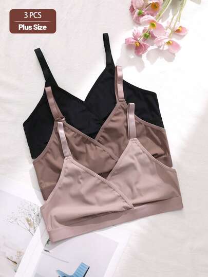 3 件大码无钢圈无衬垫文胸套装