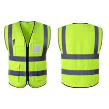 High Visibility Reflective Safety Vest With Pockets And Zipper Front, Neon Yellow, Meets ANSI/ISEA Standards