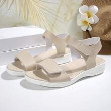 New Fashion Women Sandals Fashionable Adjustable Strap Flat Sandals Comfortable Lightweight Versatile Champagne Color Thick Sole Casual Sandals - Champagne - View 2