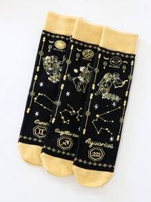 1 par de calcetines unisex personalizados con diseño de signos del zodiaco, calcetines casuales y lindos con estilo de monopatín hasta el tobillo, versátil para uso diario