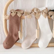Girls' Simple Bow Design Mid-Calf Socks