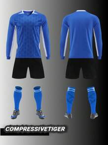 2pcs Personalized Soccer Jersey - Customizable Name And Number Print Short Sleeve T-Shirt + Shorts Co-Ord Dragon Pattern Quick-Drying Sweat-Absorbing Sports Set As Gift - Blue - View 2