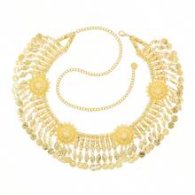 1 pièce Chaîne de taille vintage en forme de pièce de monnaie lourde, couleur or, bijoux de corps à la mode, vente en gros pour les voyages des femmes