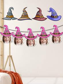 Pancarta personalizada con foto del rostro en sombrero de bruja, decoración de fiesta, pancarta personalizada con foto del rostro para cumpleaños, pancarta de cumpleaños, foto personalizada en pancarta (5 diseños)