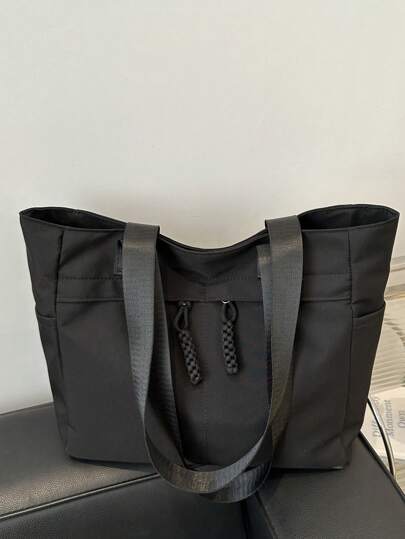 Fashionable Simple Solid Color Tote Bag, Casual Color Block Shoulder Bag, Artistic Style School Bag & Book Bag For Women Or Students, Perfect For Books, Shopping, Back To School And More, Tote Bags For School,College Essentials