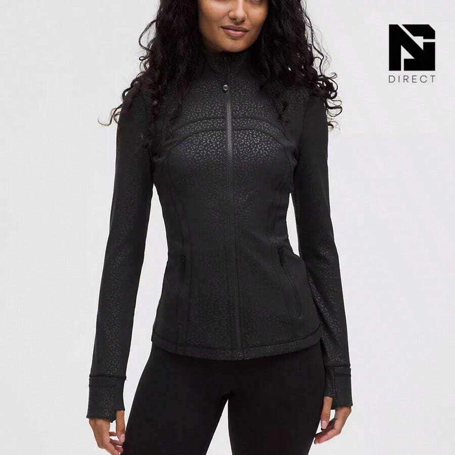 Lululemon Define Jacket Nulu Women's Lightweight, Full Zip Running Track Jacket-For Yoga Gym Running-Sweat-Wicking-Yoga-All Seasons Sport-Spring/Summer-Autumn/Winter-Mother's Day Gifts-Father's Day Gift - Leopard Daisy Emboss Black - 查看 1